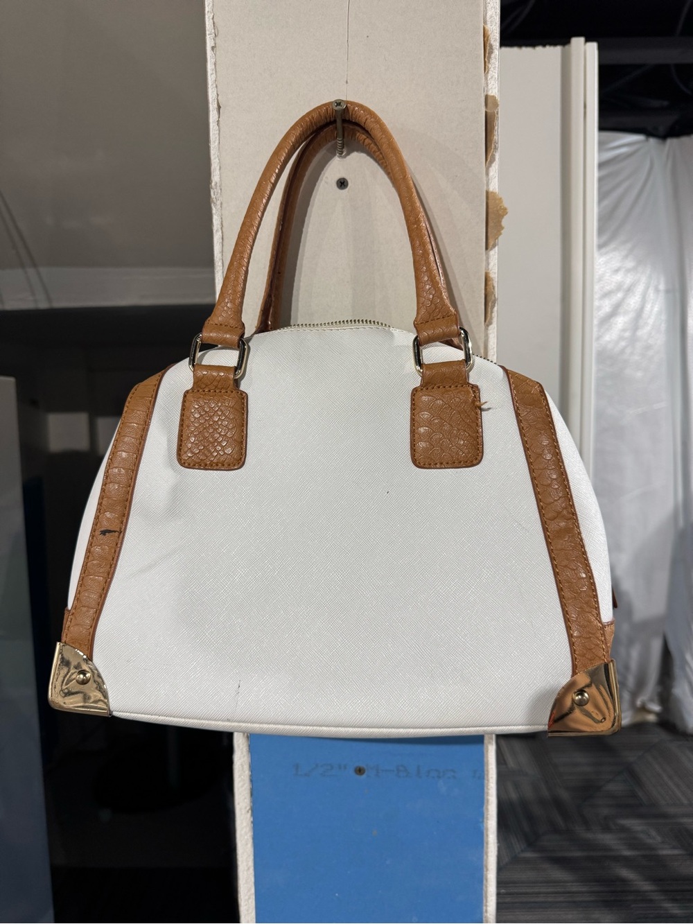 Mix No. 6 White and Tan Two-Tone Satchel